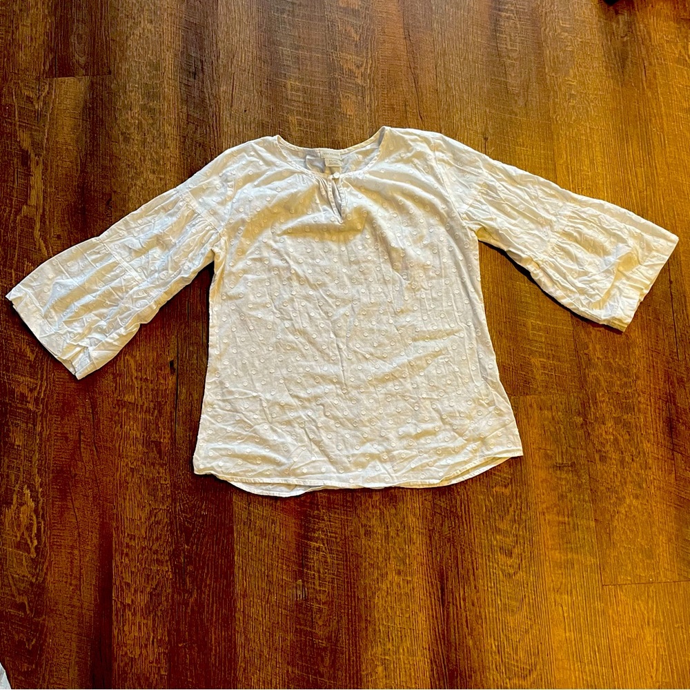 Van Heusen White Blouse 3/4 Bell Sleeve Polka Dot Pattern Size XS/TP